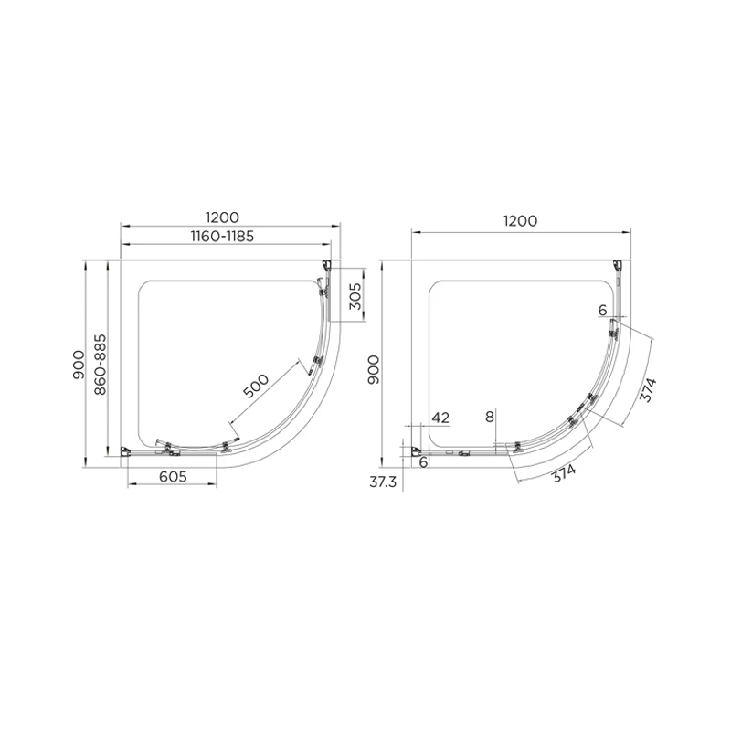 Aquadart Venturi 8 Double Door Quadrant Enclosure 1200x900mm - Image 2