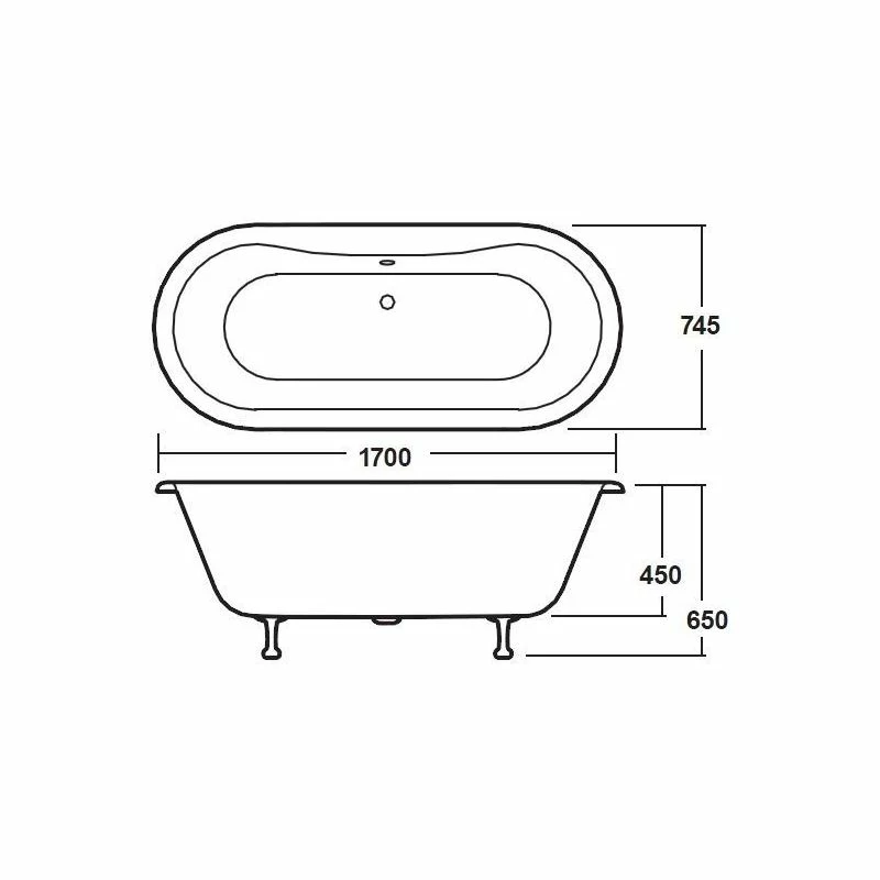 Bayswater Leinster 1700mm Double Ended Freestanding Bath - Image 2