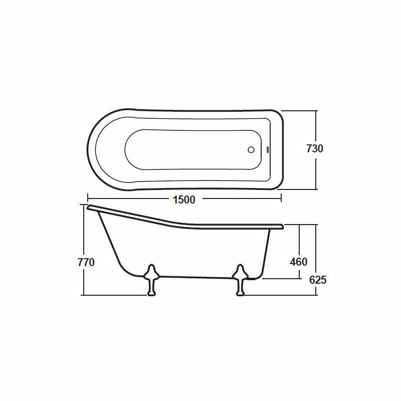 Bayswater Pembridge 1500mm Freestanding Slipper Bath - Image 2