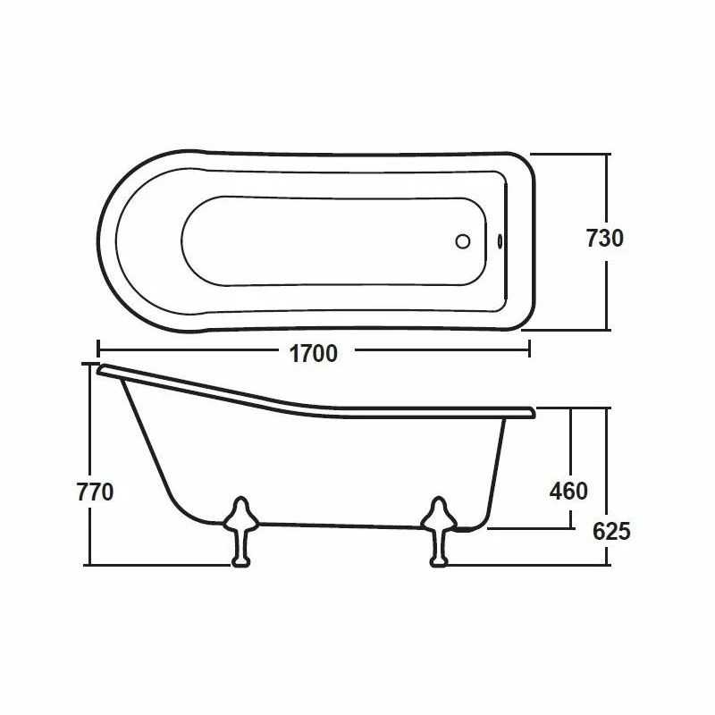 Bayswater Pembridge 1700mm Freestanding Slipper Bath - Image 2