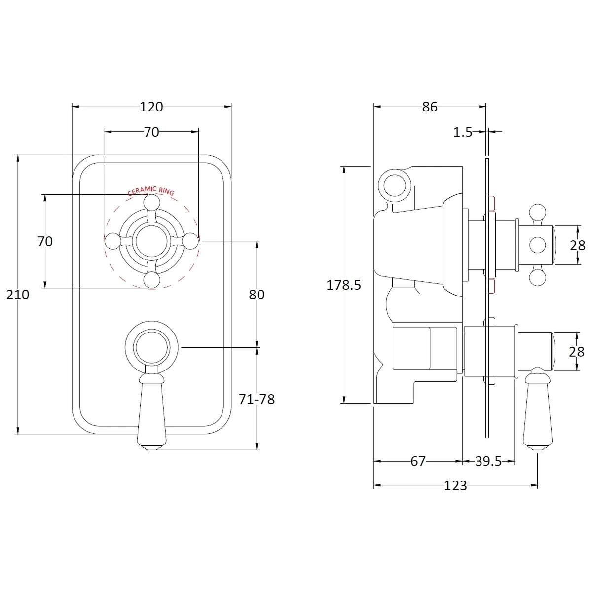 Bayswater Twin Concealed Valve With Black Indices - Image 2