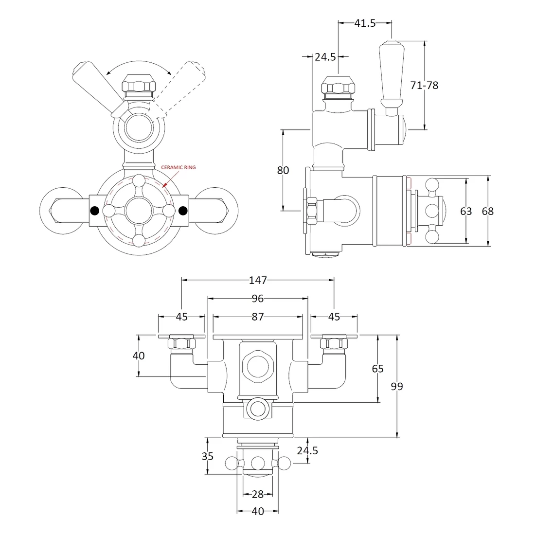 Bayswater Twin Exposed Valve With Black Indices - Image 2