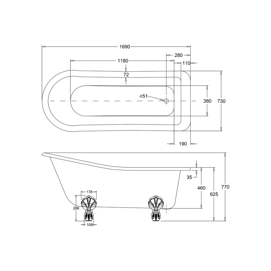 Burlington Harewood Slipper Bath With Luxury Feet - Image 2