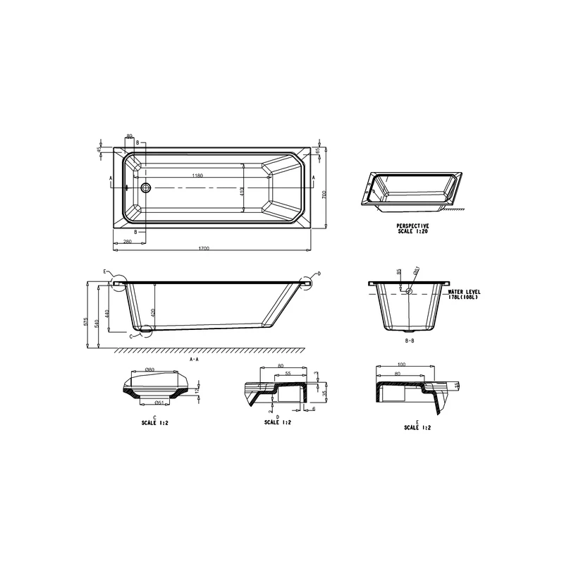 Burlington Arundel 170x70cm Cleargreen Bath - Image 2