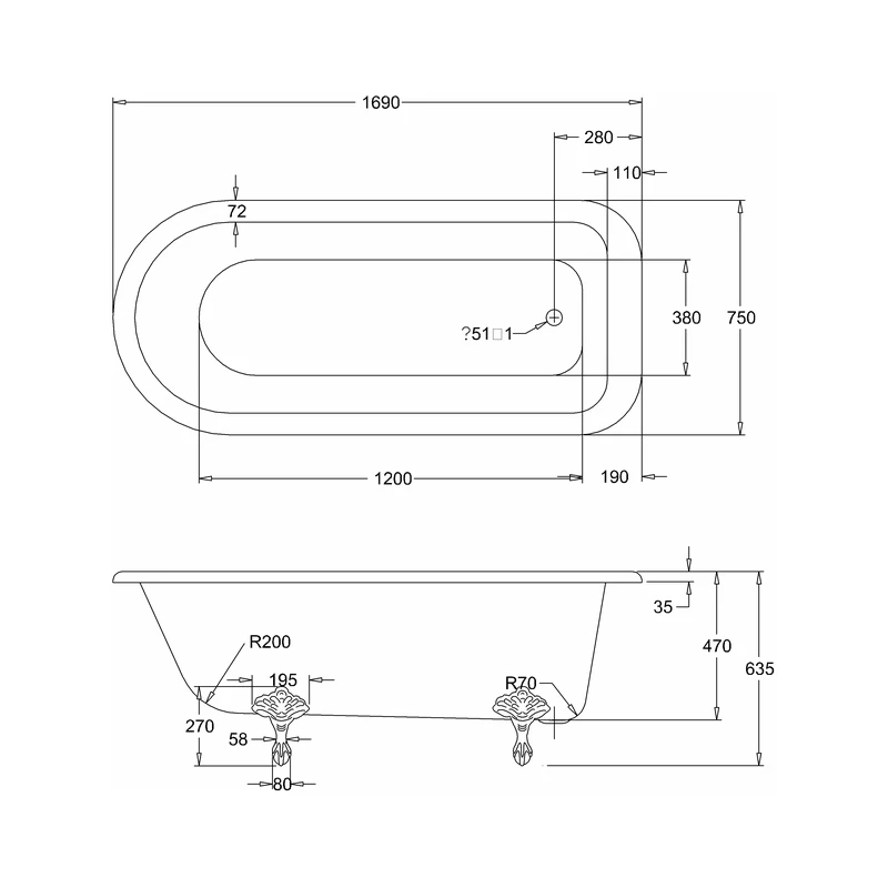 Burlington Blenheim Single Ended Bath 170cm - Image 2
