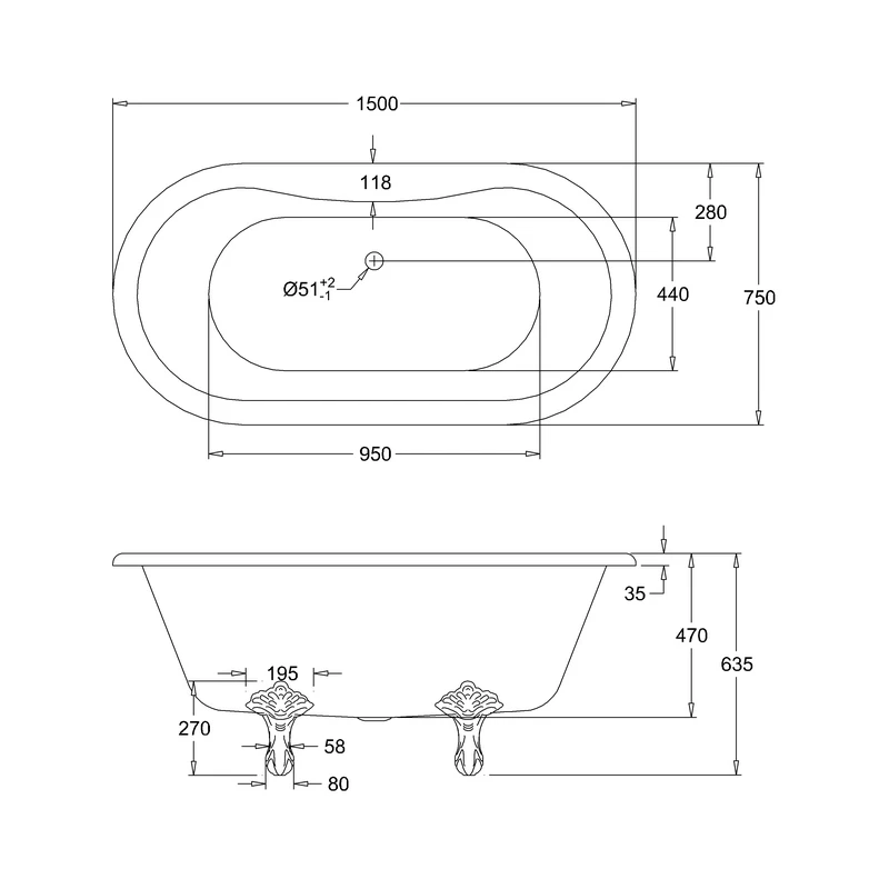 Burlington Windsor 150cm Double Ended Bath - Image 2