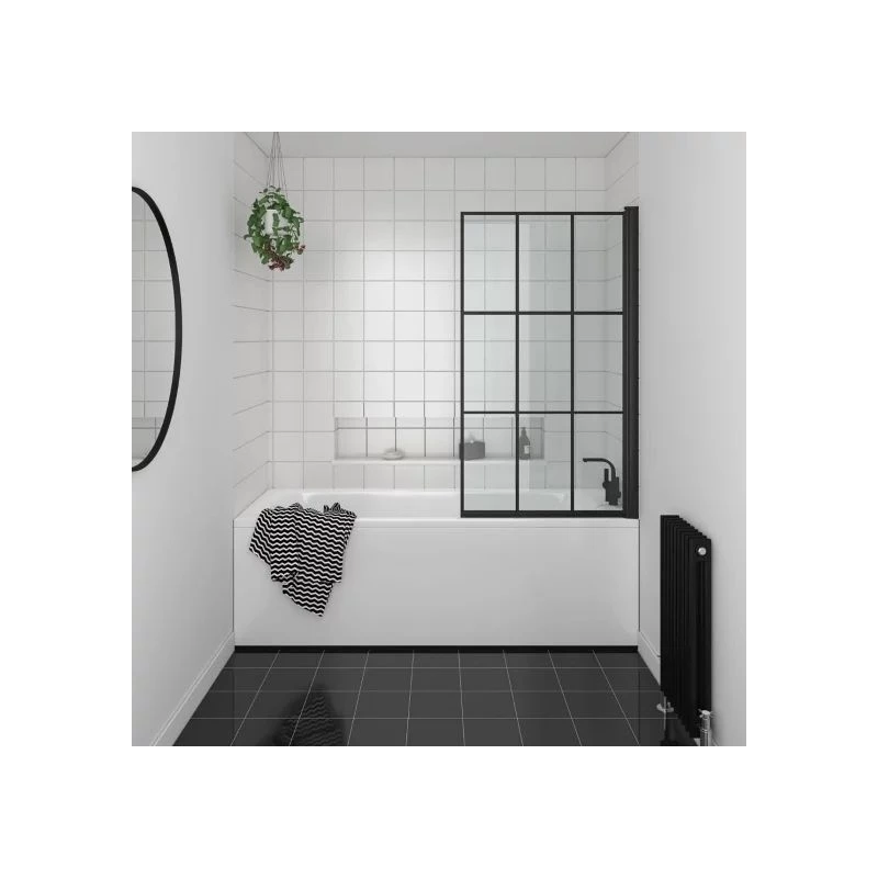 Essential Designer Matrix 1400x800mm Bath Screen Matt Black