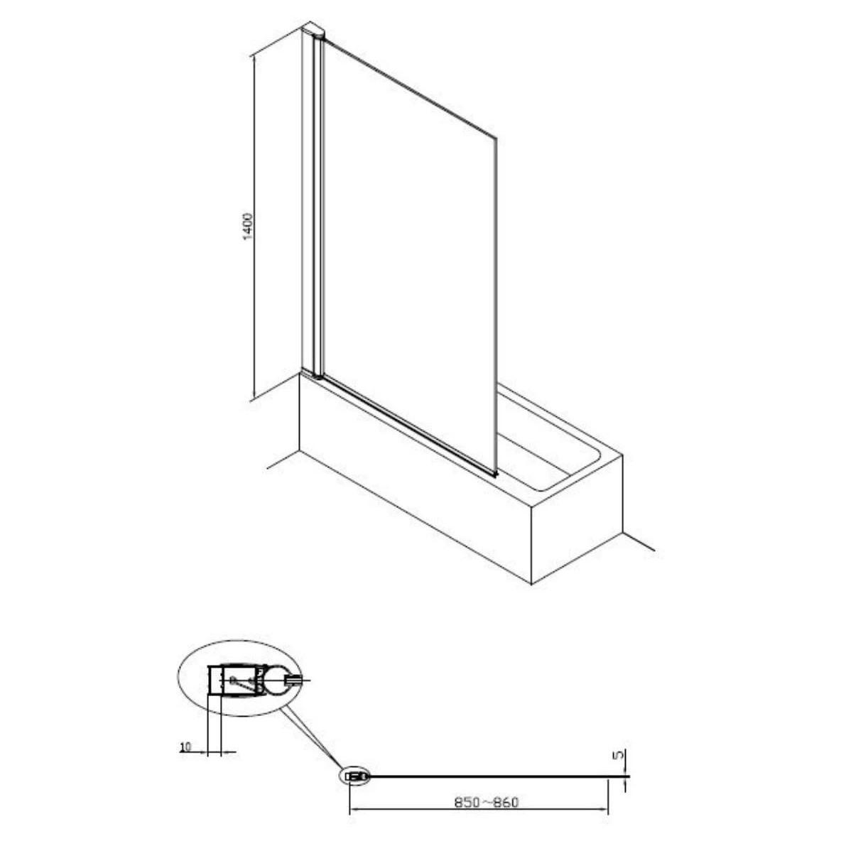 Essential Designer 1400x850mm Bath Screen Matt Black - Image 2