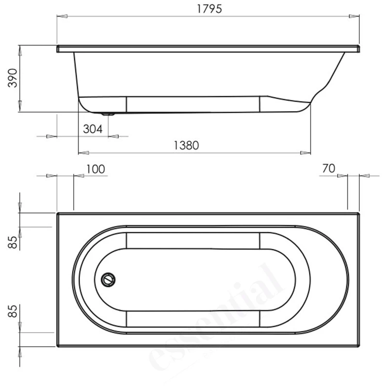 Essential Kingston Rectangular Bath 1800x800mm 0 Tap Holes White - Image 2