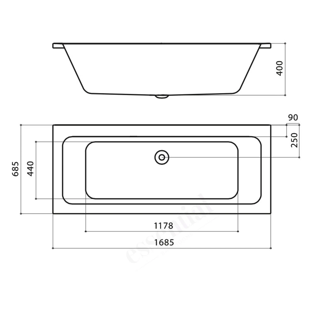 Essential Islington Rectangular Bath 1700x700mm 0 Tap Holes - Image 2
