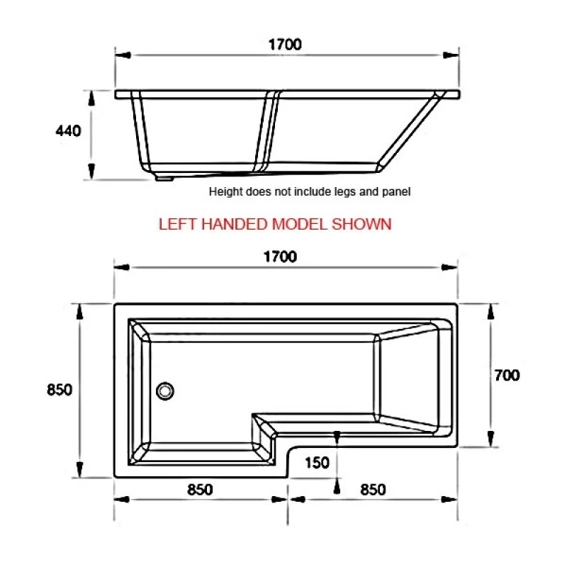 Essential Kensington 1700x850mm L Shape Shower Bath Pack Right - Image 2