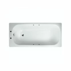 Essential 1600x700mm Single Ended Steel Anti-Slip Bath 2 Tap Holes & Grips