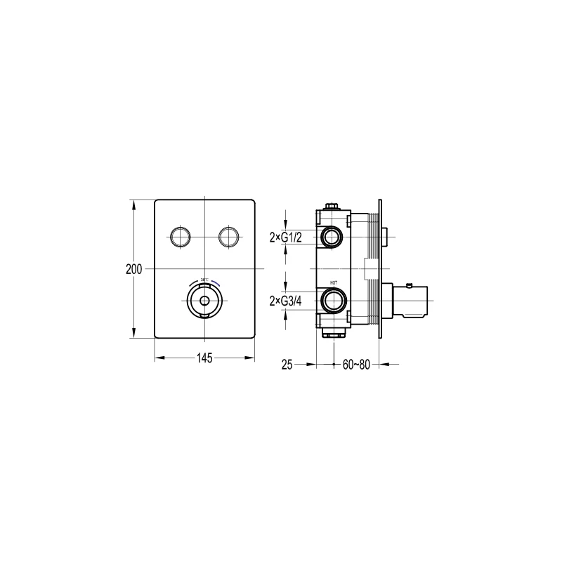 Flova Annecy Concealed Thermostatic GoClick 2 Outlet Trim Square - Image 2