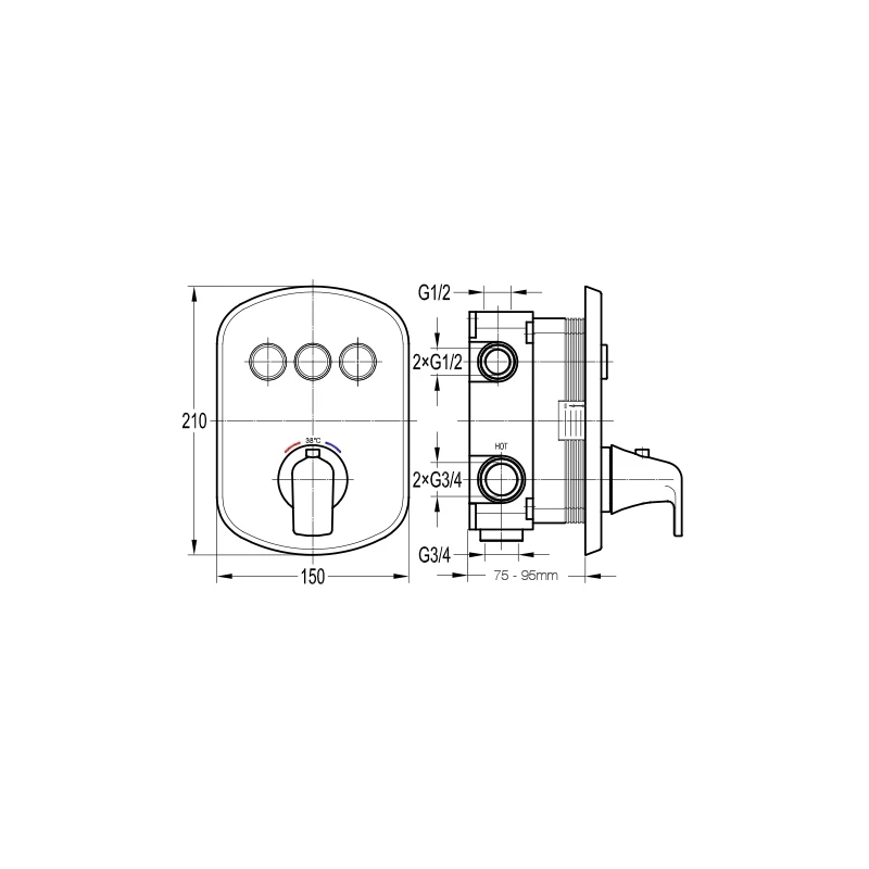 Flova Fusion Thermostatic Concealed 3 Button GoClick Shower Valve - Image 2