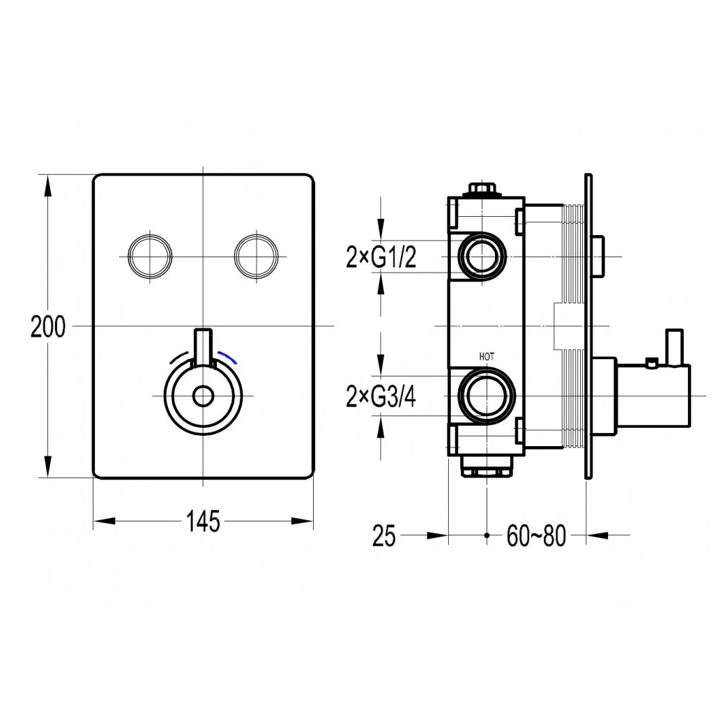 Flova Levo Concealed Thermostatic GoClick 2 Outlet Trim Square - Image 2