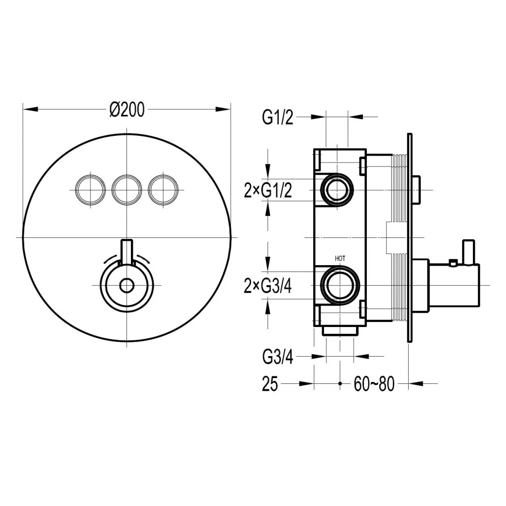 Flova Levo Concealed Thermostatic GoClick 3 Outlet Trim Round - Image 2