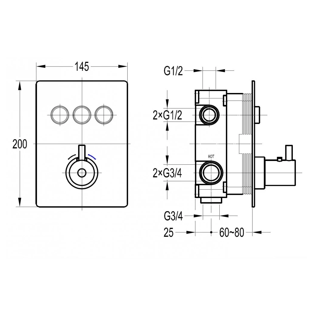 Flova Levo Concealed Thermostatic GoClick 3 Outlet Trim Square - Image 2