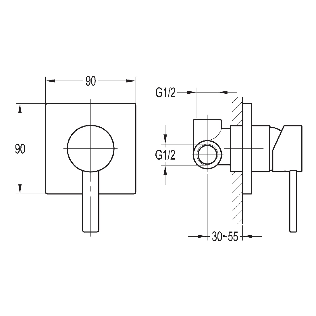 Flova Str8 Concealed Manual Shower Mixer Large Backplate - Image 2