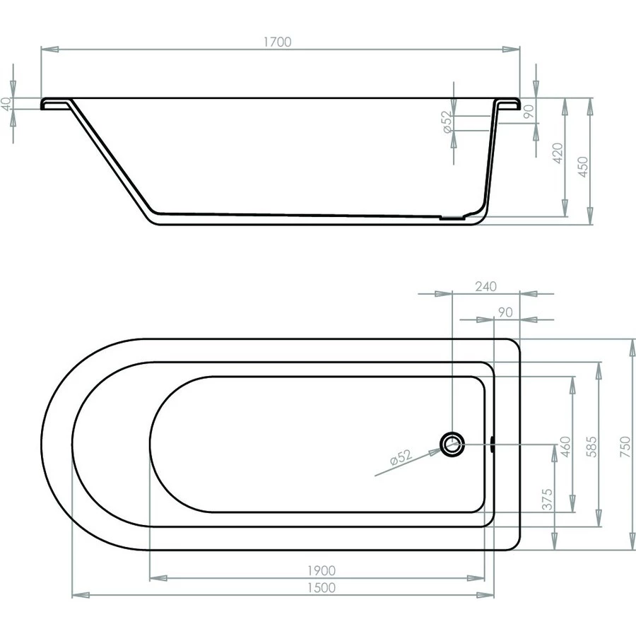 Frontline Aquabathe Kilnsey 1700x750mm Freestanding Bath - Image 2