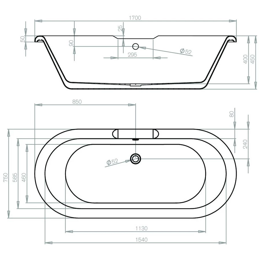 Frontline Aquabathe Hebden 1700x750mm Freestanding Bath Dust Grey - Image 2