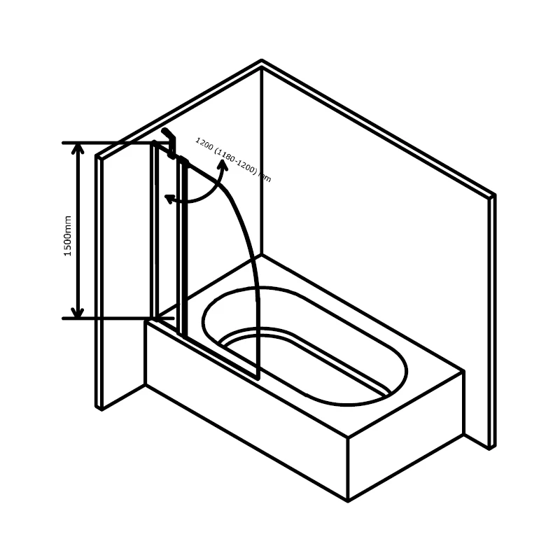 Frontline Aquaglass 6mm Crescent Bath Screen 1500 X 1200mm - Image 2