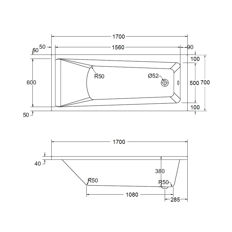 Frontline Aquabathe Atlanta 1700 X 700mm Tungstenite Bath - Image 2