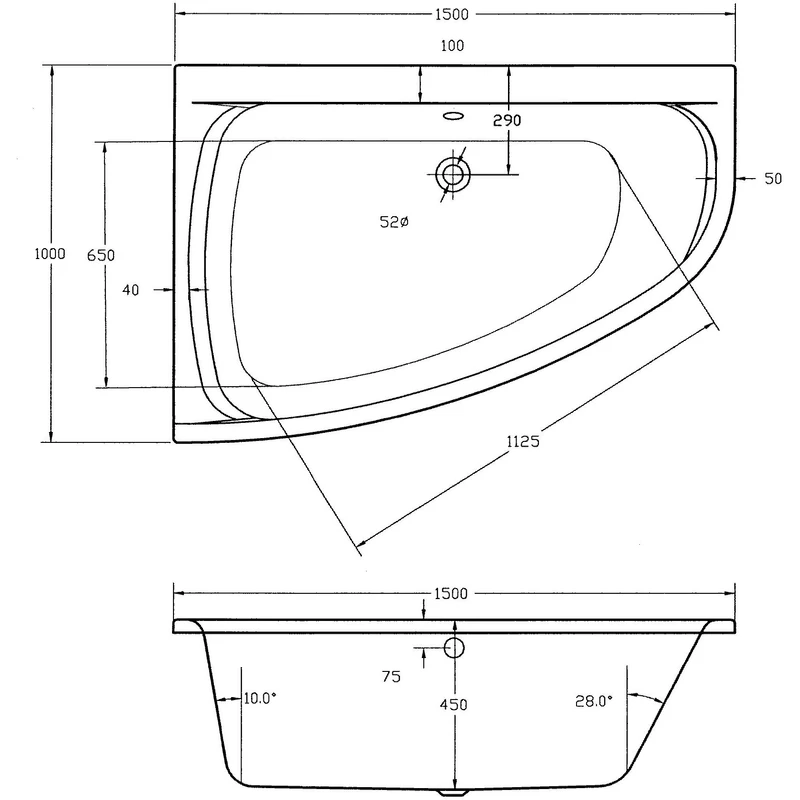 Frontline Aquabathe Cloud 1500 X 1000mm Corner Bath LH - Image 2