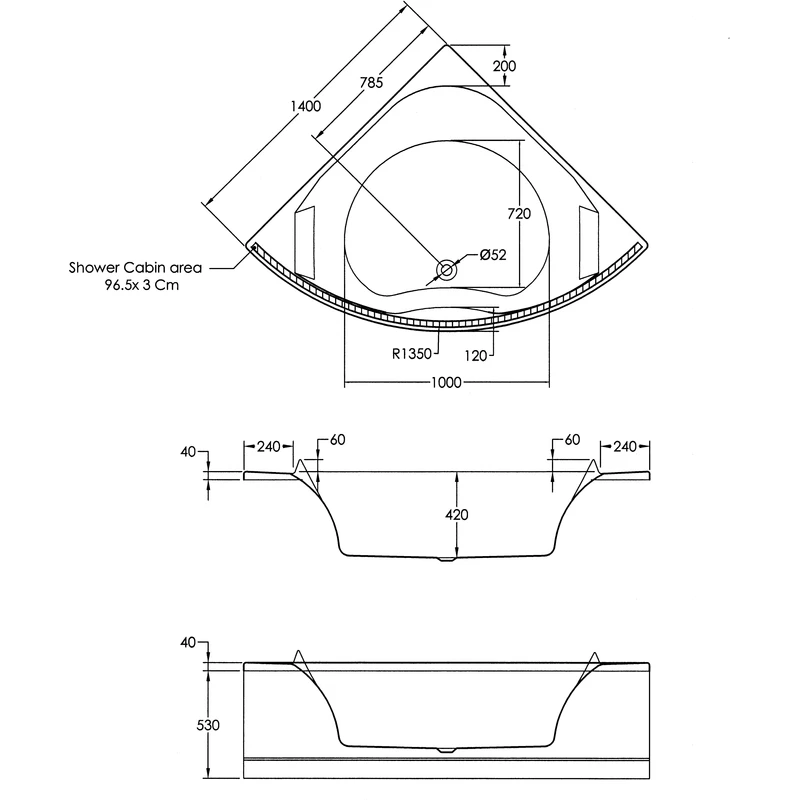 Frontline Aquabathe Luxe 1400 X 1400mm Corner Bath With Built Headrest - Image 2