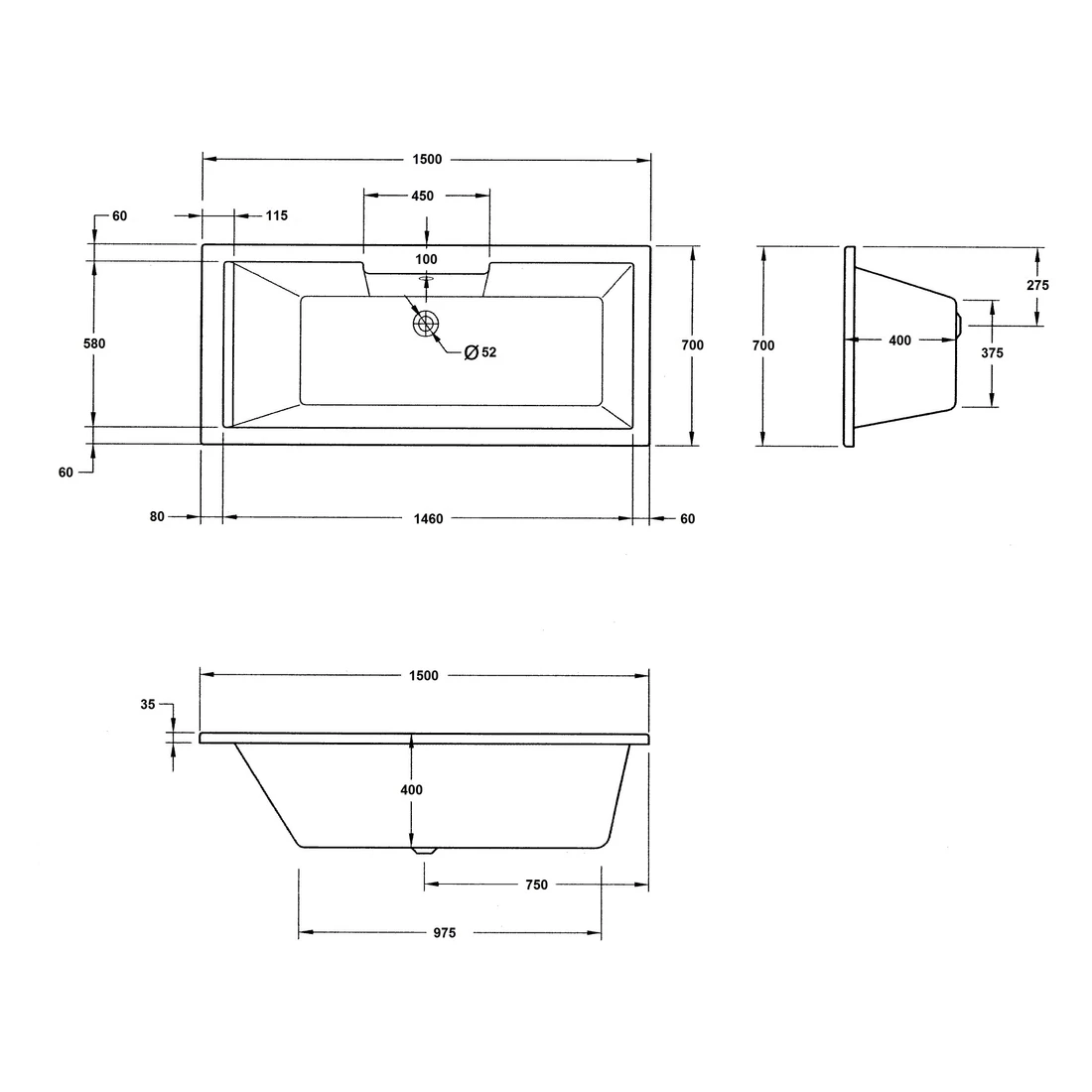 Frontline Aquabathe Legend 1500 X 700mm Bath - Image 2