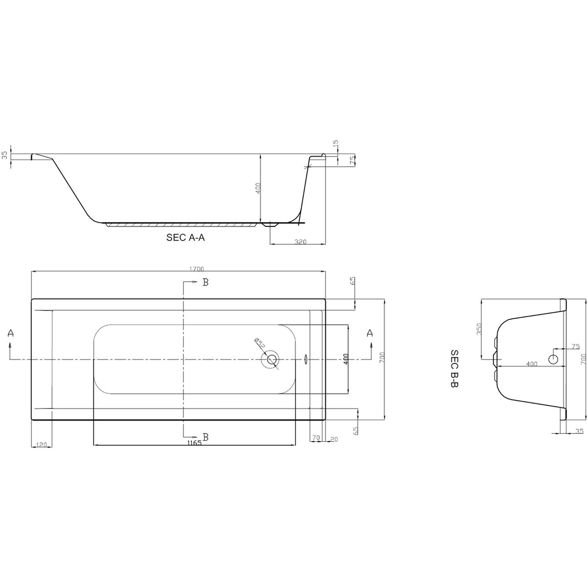 Frontline Aquabathe Linear 1700 X 700mm Bath - Image 2