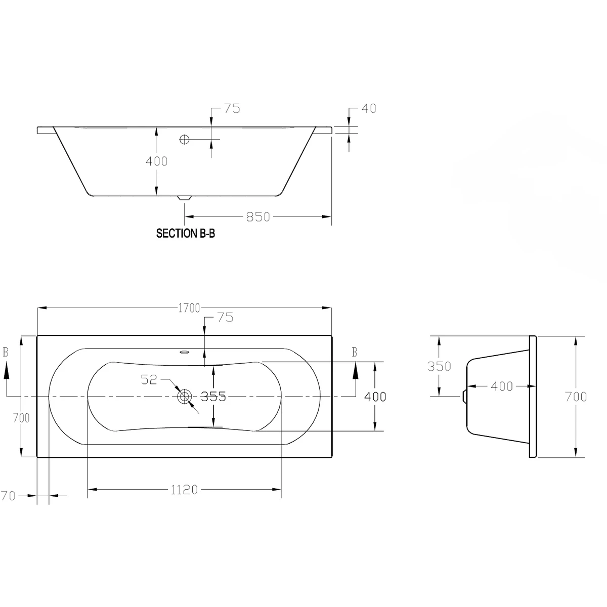 Frontline Aquabathe Duo 1700 X 700mm Double Ended Bath - Image 2