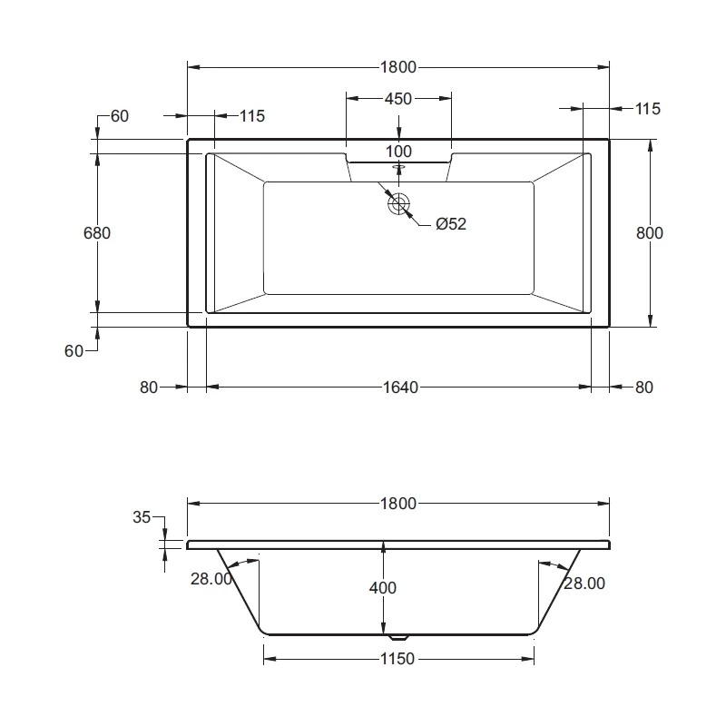 Frontline Aquabathe Legend 1800 X 800mm Bath - Image 2
