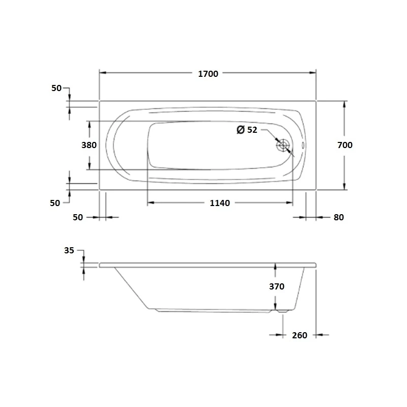 Frontline Aquabathe Caymen 1700 X 700mm Bath - Image 2