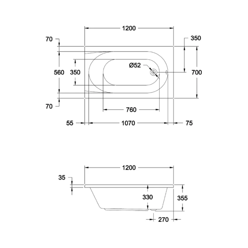Frontline Aquabathe Caymen 1200 X 700mm Bath - Image 2