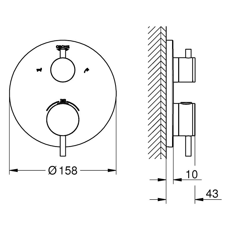 Grohe Atrio Thermostatic Bath Tub Mixer Trim For 2 Outlets 24138 - Image 2