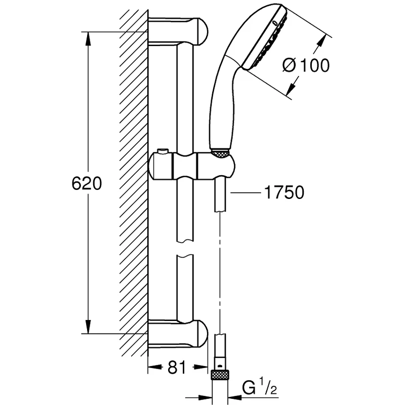 Grohe Tempesta 100 Shower Rail Set 3 Sprays 27794 Chrome - Image 2