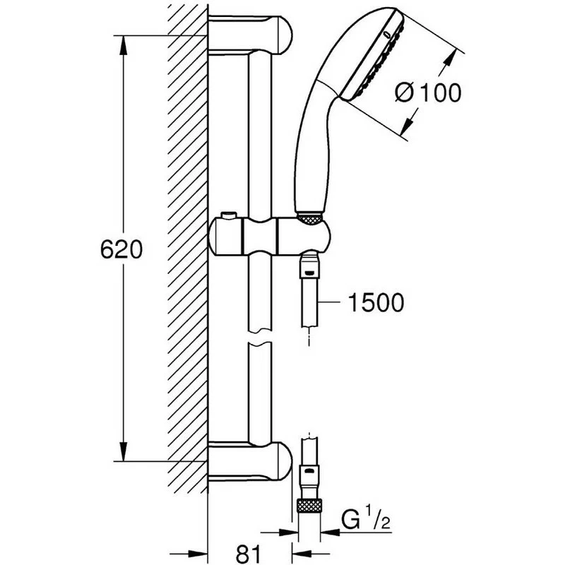 Grohe Tempesta 100 Shower Rail Set 2 Sprays 28438 Chrome - Image 2