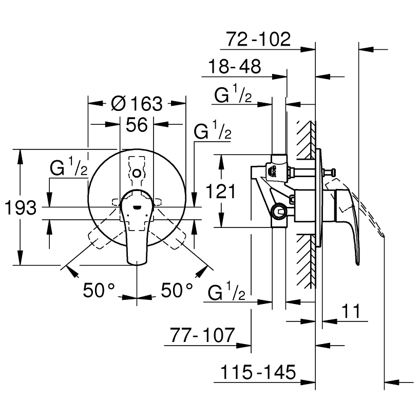 Grohe Eurosmart Concealed Manual Shower Valve With Diverter 33305 - Image 3