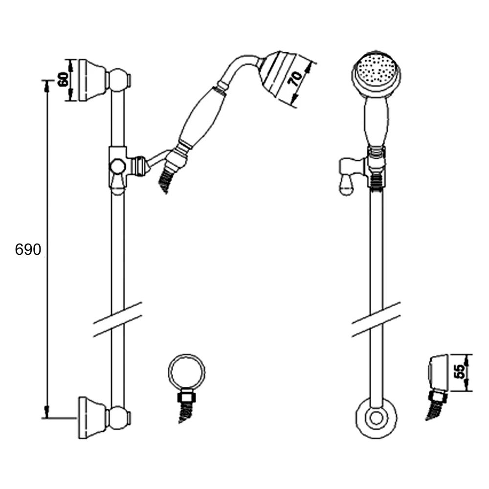 Hudson Reed Slider Rail Kit Chrome & Black - Image 2