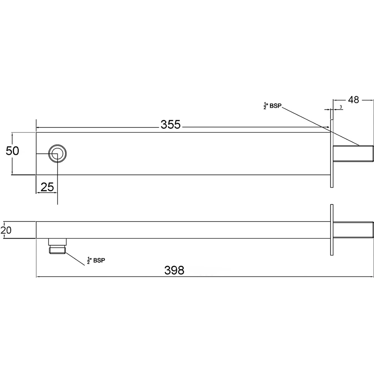 Hudson Reed Wall Mounted Large Rectangular Shower Arm - Image 2