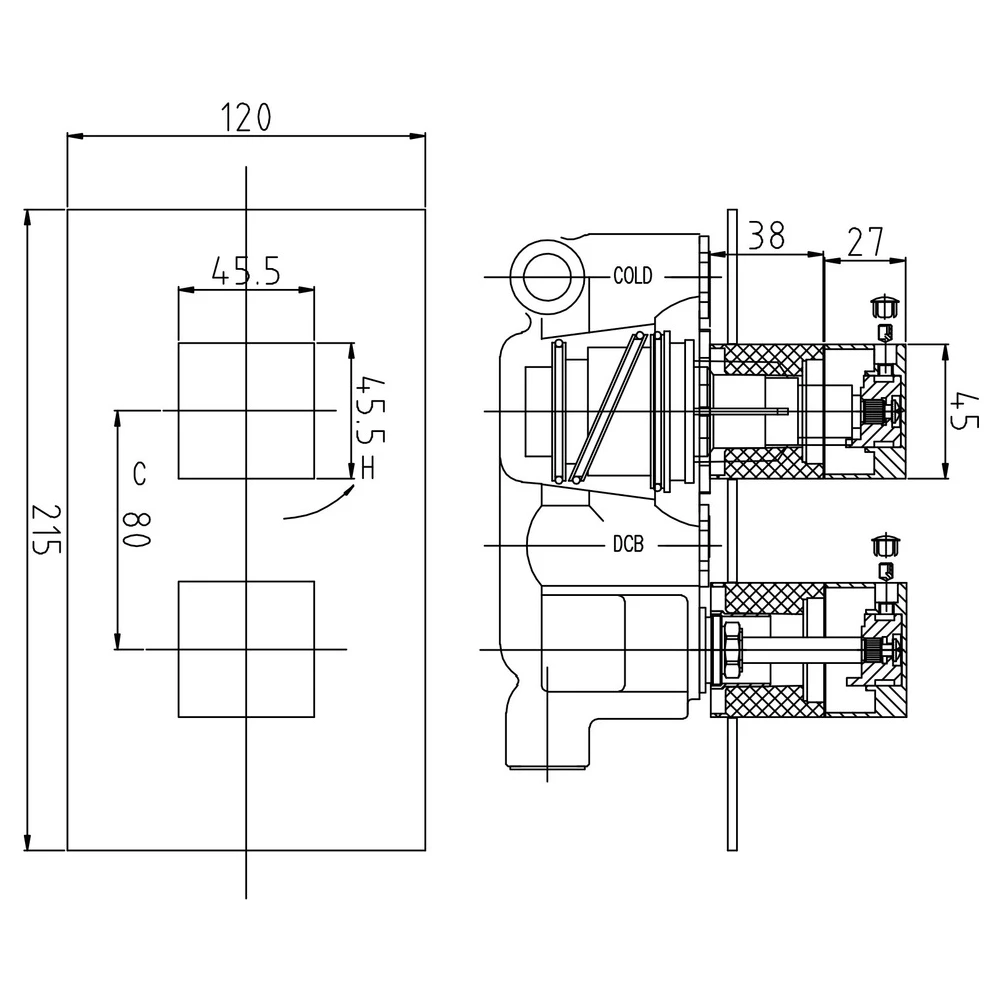 Hudson Reed Lennox Twin Themostatic Shower Valve - Image 2