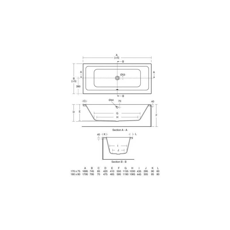 Ideal Standard Tempo Cube 170x75cm Double Ended Bath E2583 - Image 2