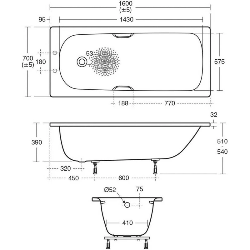 Ideal Standard Simplicity 160x70cm Steel Bath E8186 - Image 2
