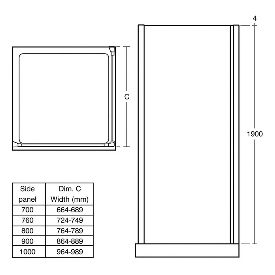 Ideal Standard Synergy 900mm Side Panel L6218 Bright Silver - Image 2