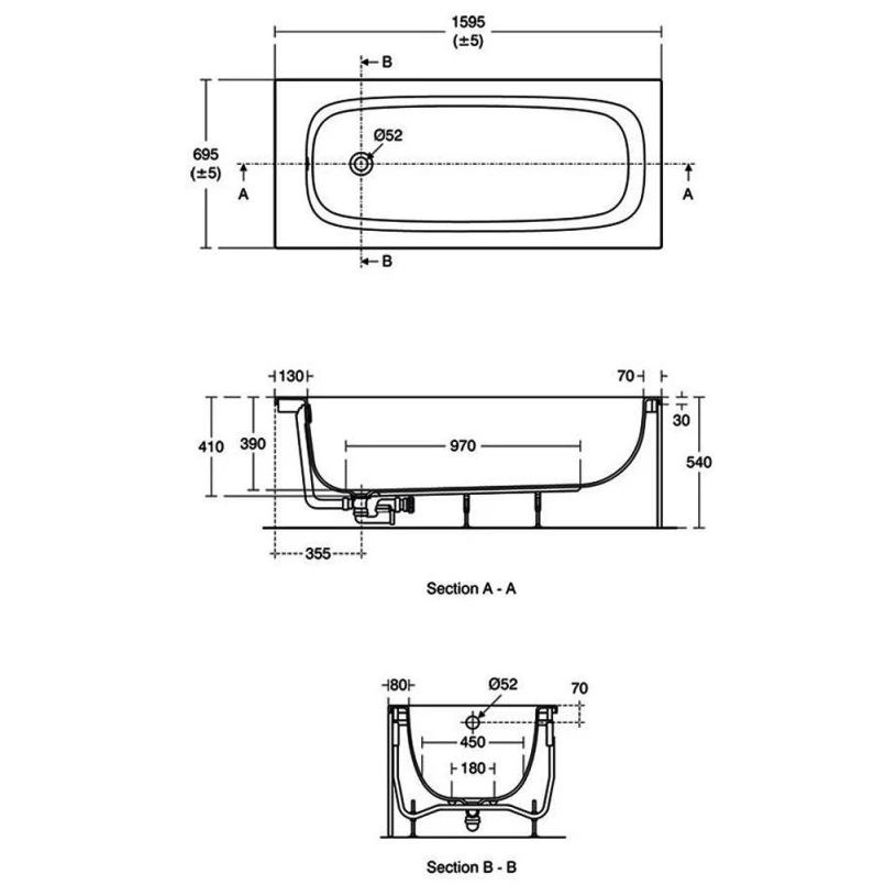 Ideal Standard I.Life Single Ended Bath 1600x700mm T4771 - Image 4