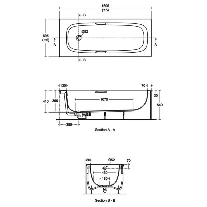 Ideal Standard I.Life Single Ended Bath With Handgrips 1700x700mm T4778 - Image 4