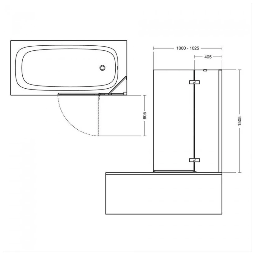 Ideal Standard I.Life RH Bath Screen With Fixed Panel 1500x1000mm 8mm Glass - Image 3