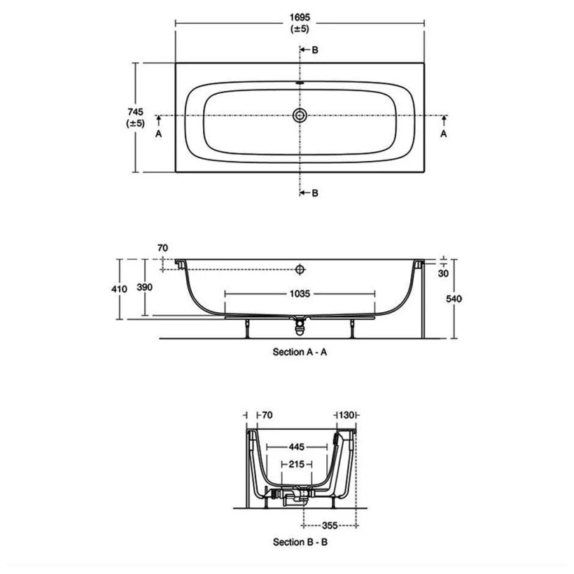 Ideal Standard I.Life Double Ended Idealform+ Bath 1700x750mm T5314 - Image 5