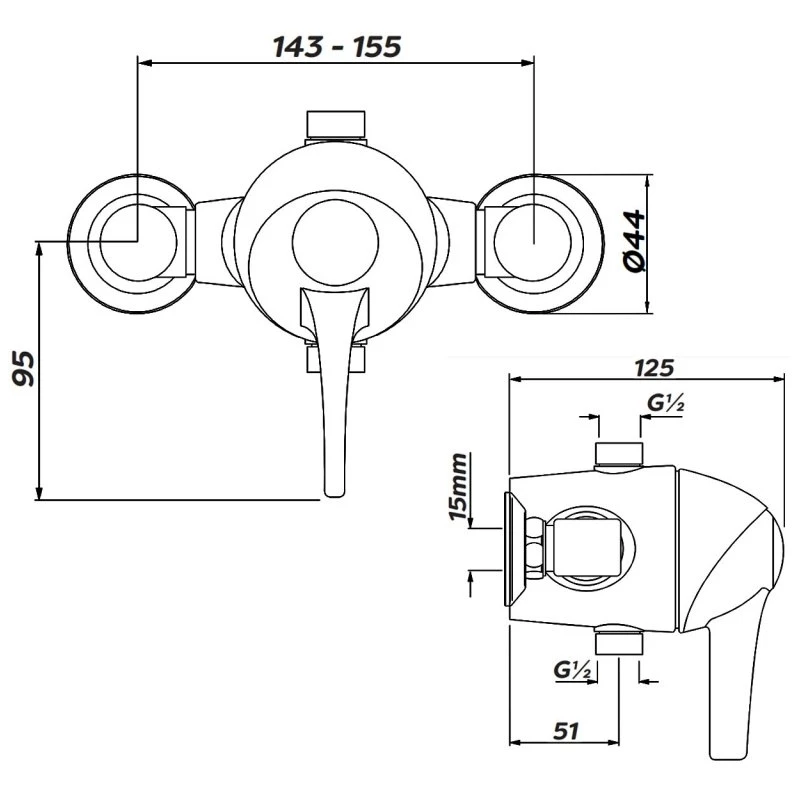 Inta Acura TMV3 Exposed Thermostatic Sequential Shower Top & Bottom Outlet - Image 2