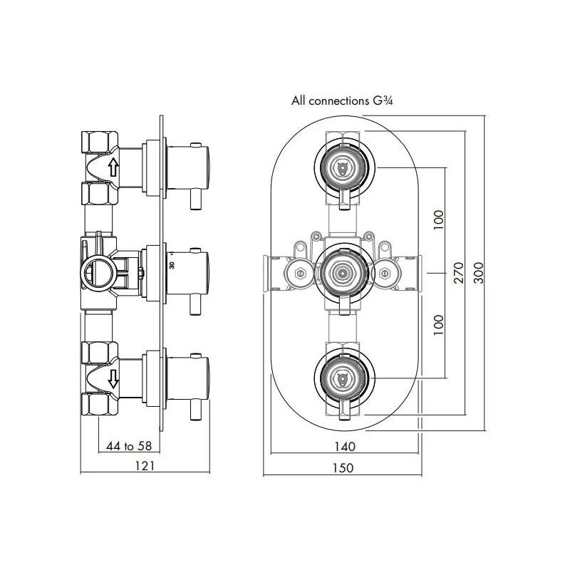 Inta Kiko Thermostatic Concealed Three Handle Dual Outlet Shower - Image 2